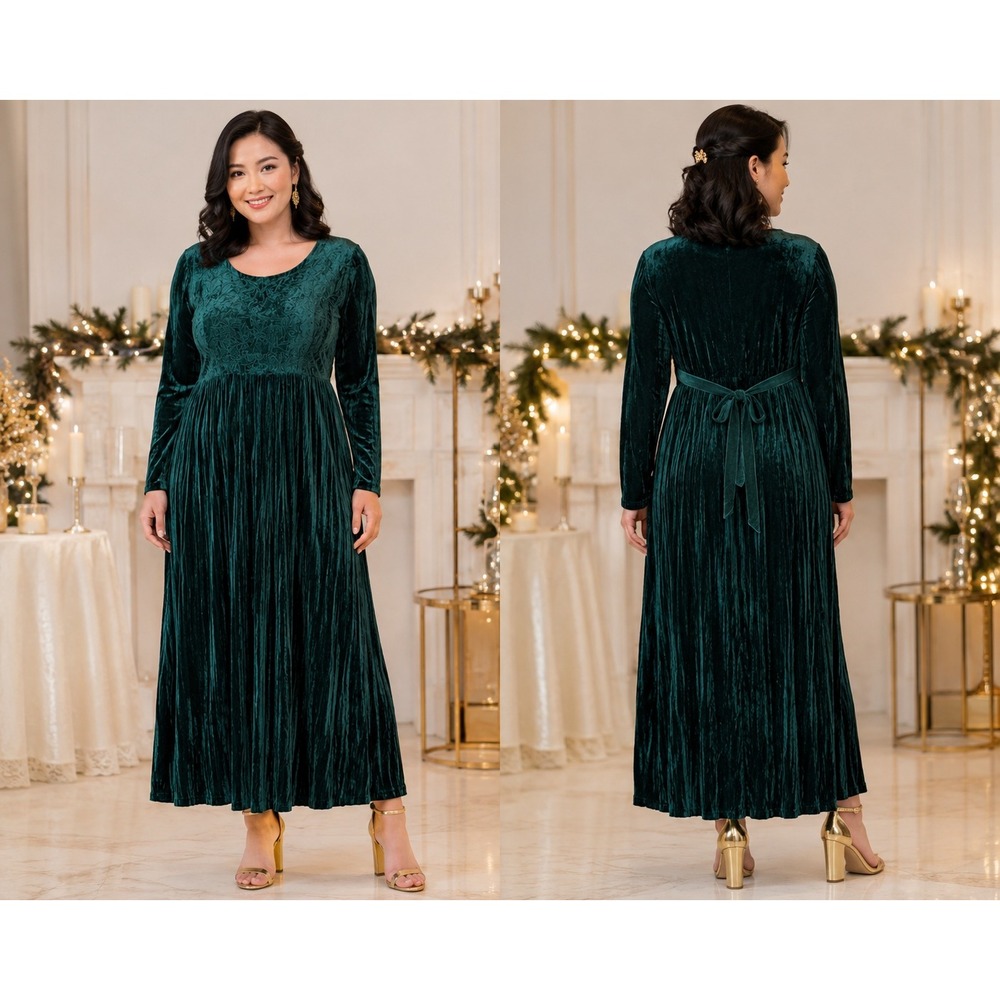 Boho Whimsigoth Holiday Party Y2K 90s Quite Luxury Green Velvet Maxi L Dress